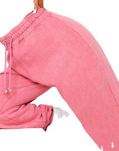 Pantalones de chándal de algodón rosa de cintura alta para mujer, pantalones de entrenamiento informales cómodos con cordón, estilo de calle, Parte delantera plana - Product Image 2