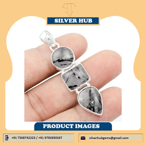 Colgante de múltiples piedras preciosas de rutilo negro de Plata de Ley 2025 único de alta calidad 925 para venta al por mayor, joyería colgante de 3 piedras para mujer - Product Image 4