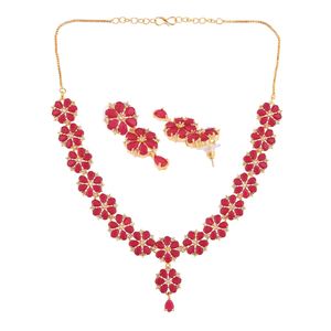 Collar de boda indio, joyería étnica, Floral, chapado en oro, CZ, cristal, conjunto de pendientes colgantes indios, Rosa - Product Image 4