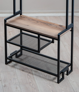 Porte-manteau d'entrée avec banc à chaussures, style industriel, avec étagère, en métal - Product Image 3