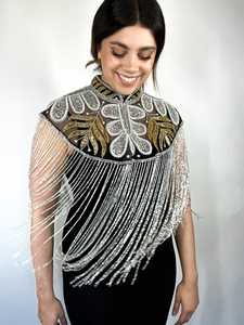 Elegante hermoso vestido burlesco con cuentas hebras de lentejuelas capa sujeta cuello bordado logotipo Natural espalda recta vestido de Club - Product Image 5