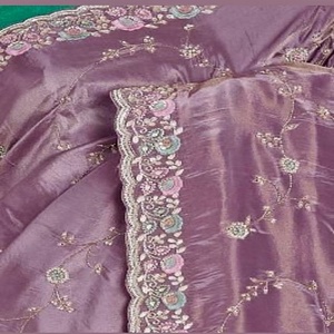 Travail à la main pur Saree fil Zari paillettes brodé Style indien avec chemisier pièce mariages traditionnels fêtes sari fantaisie - Product Image 1