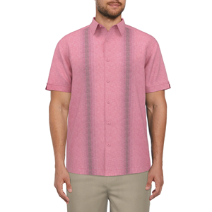 Custom Made OEM Design <b>Mens</b> 100% Cotton Solid Deep <b>Pink</b> Color Causal Short Sleeve Slim Fit Lilen <b>Shirt</b> With Turn Down Collar - Product Image 1