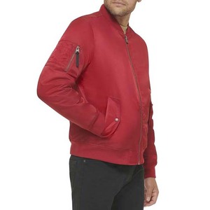 Custom Logo Front Men Autumn Stand Collar Bomber <b>Jacket</b> <b>Red</b> Color Polyester <b>Waterproof</b> Breathable Zipper - Product Image 4