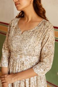 New <span class=keywords><strong>Kirana</strong></span> anarkali ăn mặc đa-vải tay khối in trắng màu be Ốp Bohemian handmade đạo đức có thể giặt tự nhiên hàng ngày - Product Image 3