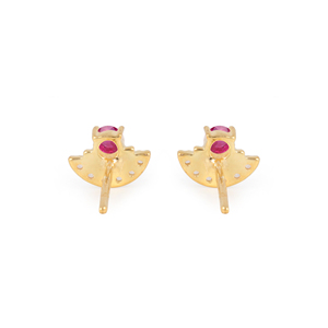 Moda 2024 sólido 14K oro amarillo Natural Pave diamante rubí media luna Stud pendientes uso diario pequeño mayorista de joyería fina - Product Image 3