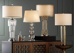 Mới Nhất Bóng Thiết Kế Bạc Fineshed Phong Cách Châu Âu Bảng Đèn Cạnh Giường Ngủ Đèn Môi Trường Nhựa Cơ Thể + Vải Bóng Râm Chụp Đèn - Product Image 3