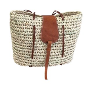 Sac fourre-tout de plage léger de style bohème marocain, couleur unie, fermeture à cordon, pompon, logo personnalisé - Product Image 3