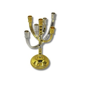 Chandelier Menorah à 9 branches en aluminium de luxe plaqué nickel pour les fêtes, design classique traditionnel, décoration d'intérieur - Product Image 2