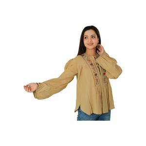 เสื้อผู้หญิงผ้าฝ้ายปักลายทางการแขนยาวระบายอากาศได้ดีเป็นมิตรต่อสิ่งแวดล้อมสำหรับฤดูร้อน - Product Image 3