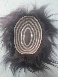 Perruque toupet en dentelle PU pour hommes - Prothèse capillaire en cheveux Remy indiens avec des styles ondulés naturels et raides crépus, poids de 40 à 80 g - Product Image 4