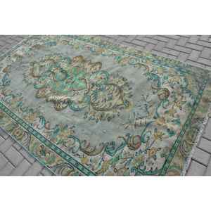 Alfombra Turca, Alfombra Vintage de 5.3x8.9 pies, Alfombra de Lana con Diseño de Patchwork Verde - Product Image 4