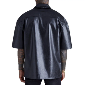 Camisas de manga larga hechas de cuero para hombre al por mayor personalizadas camisas de cuero con botones de manga sólida de la mejor calidad para hombre Rojo Negro - Product Image 2