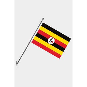 Juego de Asta de Bandera Telescópica de Aluminio de Uganda, Banderas de Poliéster Impresas Digitalmente de 3x5 pies para Agencias de Seguros y Viajes, Montadas en Pared - Product Image 1