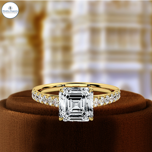 Bague en diamant de laboratoire Asscher certifiée IGI, bague de promesse pour femme, 1 carat taille Asscher, or blanc 14 carats, solitaire demi-pavé - Product Image 1