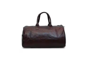 Trendy PU Leather Gym Duffel Bag <b>for</b> <b>Men</b> & Women Black Vintage Crocodile Pattern Weekender Overnight Luggage <b>Handbags</b> - Product Image 3