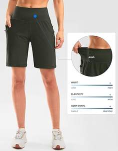 Bermuda 9 ''longueur genou pour femmes Short d'entraînement athlétique taille haute avec poches zippées idéal pour la gym et le fitness - Product Image 2