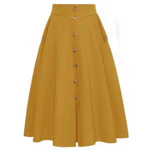 Vintage <strong>a</strong> <strong>Line</strong> <strong>Skirt</strong> for Women High Waisted Midi Pleated <strong>Skirts</strong> With Buttons&amp;Pockets - Product Image 3