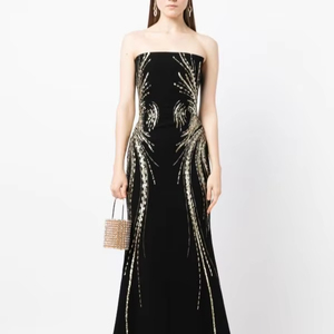 Vestido de Noche Largo hasta el Suelo, sin Mangas, Transpirable, con Estampado Brillante, Corte Natural Modesto, Detalles Recortados, Línea A, Talla Grande, para Fiestas de Graduación - Product Image 1