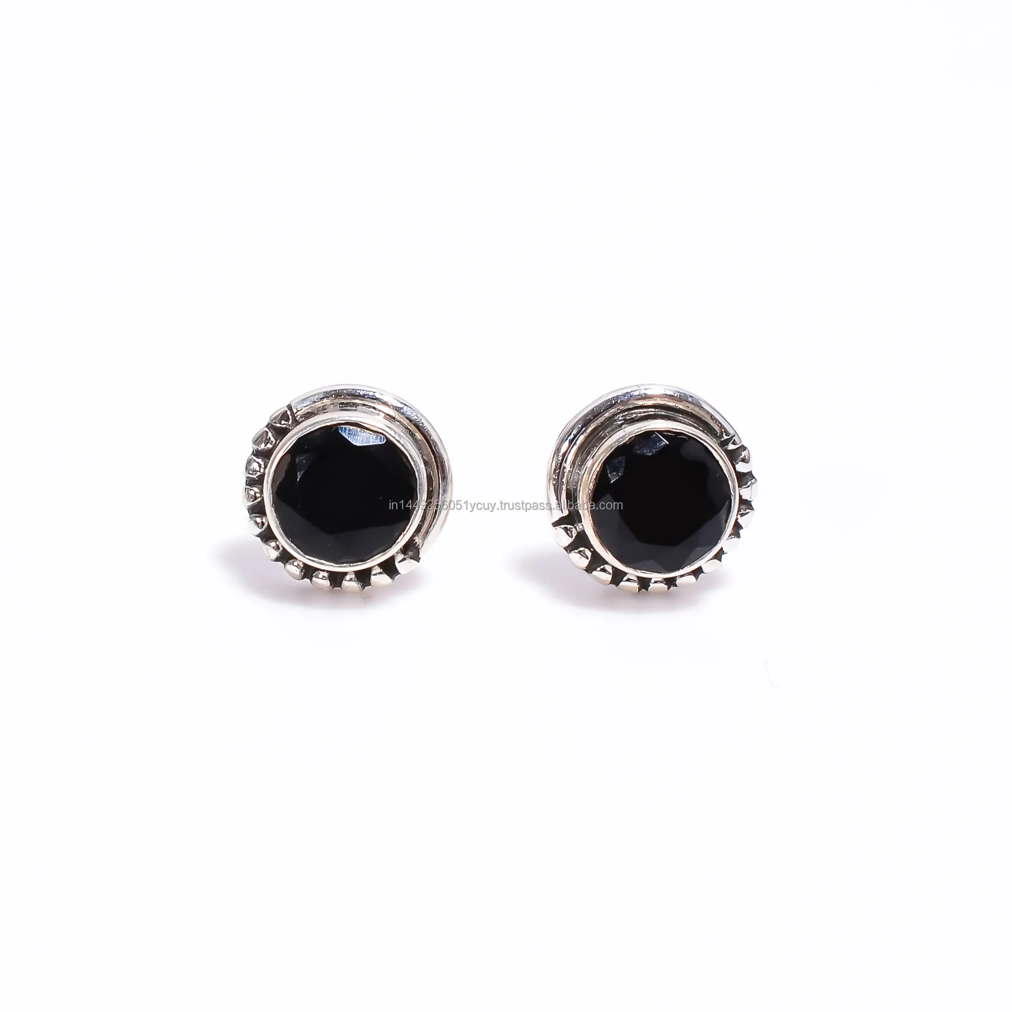 Vintage noir spinelle forme ronde boucles d'oreilles bijoux faits à la main 925 boucles d'oreilles en argent Sterling cadeau pour elle