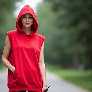 Sweat-shirt sans manches en polaire écologique pour femme, pour l'entraînement d'hiver, lourd, à cordon de serrage, coupe ample, design multi-panneaux - Hip Hop - Product Image 6