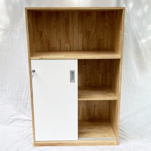 Archivador Minimalista de 3 Niveles de Madera de Caucho con Puertas Corredizas con Cerradura y Características Ajustables para Oficina, Taller, Dormitorio-THS68029 - Product Image 6