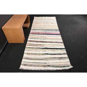 Tapis moderne en laine beige de 3.6x9.4 pieds, tissage plat turc, motif patchwork, tapis de salon pour les adolescents pour les décorations - Product Image 1