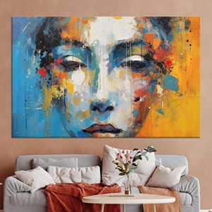 Toile abstraite audacieuse avec portrait féminin - Impression d'art mural moderne, TOILE ENVELOPPEE - Product Image 1