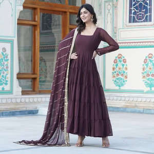 Vestido Anarkali de trabajo de secuencia de bordado de Georgette de imitación de diseñador más reciente de Fab Zone - Product Image 1