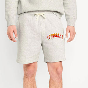 Shorts en molleton polyester/nylon de haute qualité, mi-élastiques, tricotés, pour hommes, couleur gris chiné, poches latérales, logo imprimé personnalisé, décontractés - Product Image 1