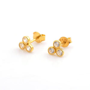 Circón cúbico étnico 925 plata esterlina oro y oro rosa plateado Unisex Stud pendientes perla diamante estilo religioso fiesta regalo - Product Image 2