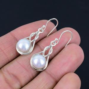 Boucles d'oreilles pendantes en perles et pierres précieuses Femme Argent sterling 925 Style bohème Tendance Cadeau de fête fait main - Product Image 2