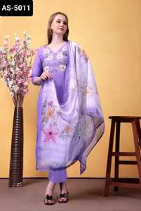 Traje indio de rayón pesado flameado con bordado de secuencia, traje Salwar Kameez con conjunto Dupatta estampado Chanderi para mujer, vestido - Product Image 3