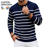 Pull en coton biologique respirant à rayures bleu marine pour homme, manches longues, vêtements d'hiver