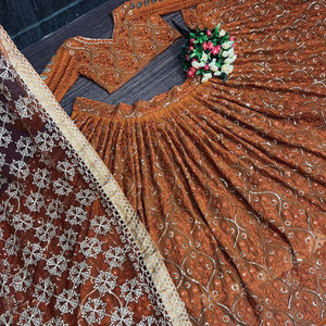 DESIGNER BRIDAL WEAR HEAVY GEORGETTE CHINE SEQUUNCE TRABAJO LEHENGAS CON HEAVY DUPATTA - Product Image 1