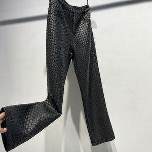 Top Quality High Waist Wide Leg PU Leather Pants Solid Color Flat Front Button Fly Casual Style Full Length Autumn Wear - Product Image 3