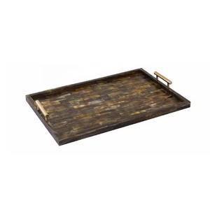 Plateau élégant en forme de rectangle avec incrustation en os, design à pois et poignée dorée, parfait pour servir la cuisine, la salle à manger et la table basse - Product Image 4