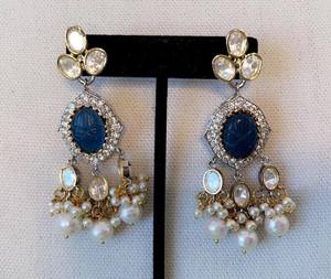 Conjuntos de joyería de Boda nupcial india con zafiro de laboratorio para mujer conjunto de joyería y pendientes collar conjuntos de anillos ocasión especial Gif - Product Image 3