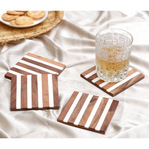 Accessoires d'ustensiles de cuisine Tapis de verre Finition en marbre brun brillant Ensemble de sous-verres en bois avec support pour la maison Fournitures d'hôtel - Product Image 4