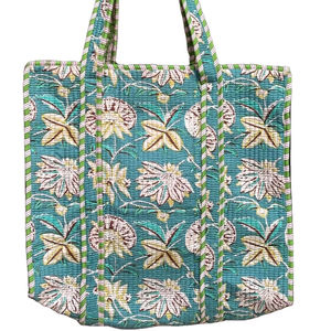 Sacs fourre-tout portables à fermeture éclair en coton matelassé imprimé à la main avec logo personnalisé, sacs de shopping écologiques de haute qualité, printemps - Product Image 1