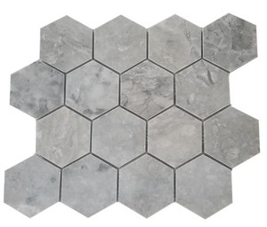 Carreaux de mosaïque hexagonaux de 3 pouces, blanc gris marbre, style moderne pour salle de bain, résistants à l'eau, style contemporain pour intérieur - Product Image 5