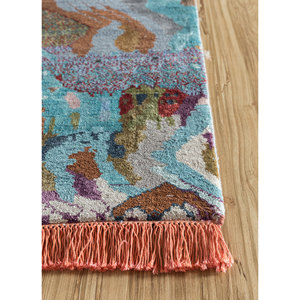 Alfombra Manchaha Azul de Lana y Seda de Bambú Anudada a Mano, Abstracta, Rectangular de 10 mm para Pasillo, para el Hogar, para Adolescentes - Les-604, Alfombras Jaipur US - Product Image 3