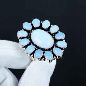 Milky Opal Ring Handmade 925 Sterling <b>Silver</b> Rhodium Plated Luxury Natural <b>Silver</b> Jewelry Gift for Her Valentine's Day - Product Image 4