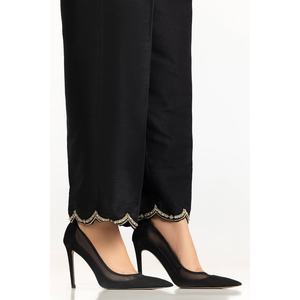Pantalon en Soie Noire 100% Naturelle Brodé TR-24-25 en Tissu Crêpe avec Décoration de Broderie Détaillée - Product Image 2