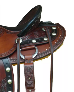 Selle de cheval en cuir véritable de qualité supérieure avec arbre en fibre pour l'équitation western, l'endurance et les courses anglaises – Essentiels pour l'équitation - Product Image 3