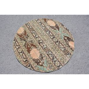 Tapis turc vintage 4.2 X 4.2ft grande surface marron vert Patchwork Design Rectangle couloir motif laine jonc de mer Latex tapis de chambre - Product Image 2