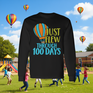 Camiseta de manga larga con diseño de globo aerostático, 100 días que pasaron volando, para niños y profesores - Product Image 3