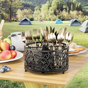 Floral Design Black Metal Utensil Caddy High Quality Flatware Organizer Kitchen Countertop - Product Image 5