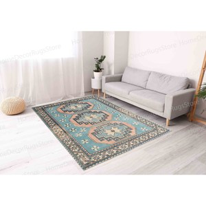 Alfombra con Estampado de Patrones Geométricos, Decoración Azul Azteca Navajo Turca para Casa de Campo, Alfombra Suave con Pelo Largo - Product Image 3