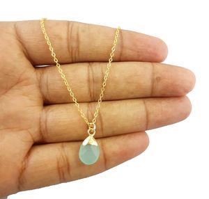 Collar galvanizado de gota de pera de ópalo rosa de moda 9x13mm oro Vermeil para compromiso boda o fiesta - Product Image 4